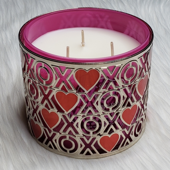 BBW Heart XOXO Silver 3-Wick Candle Holder EUC